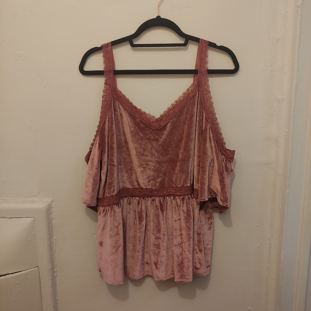 Mauve velvet cold shoulder top